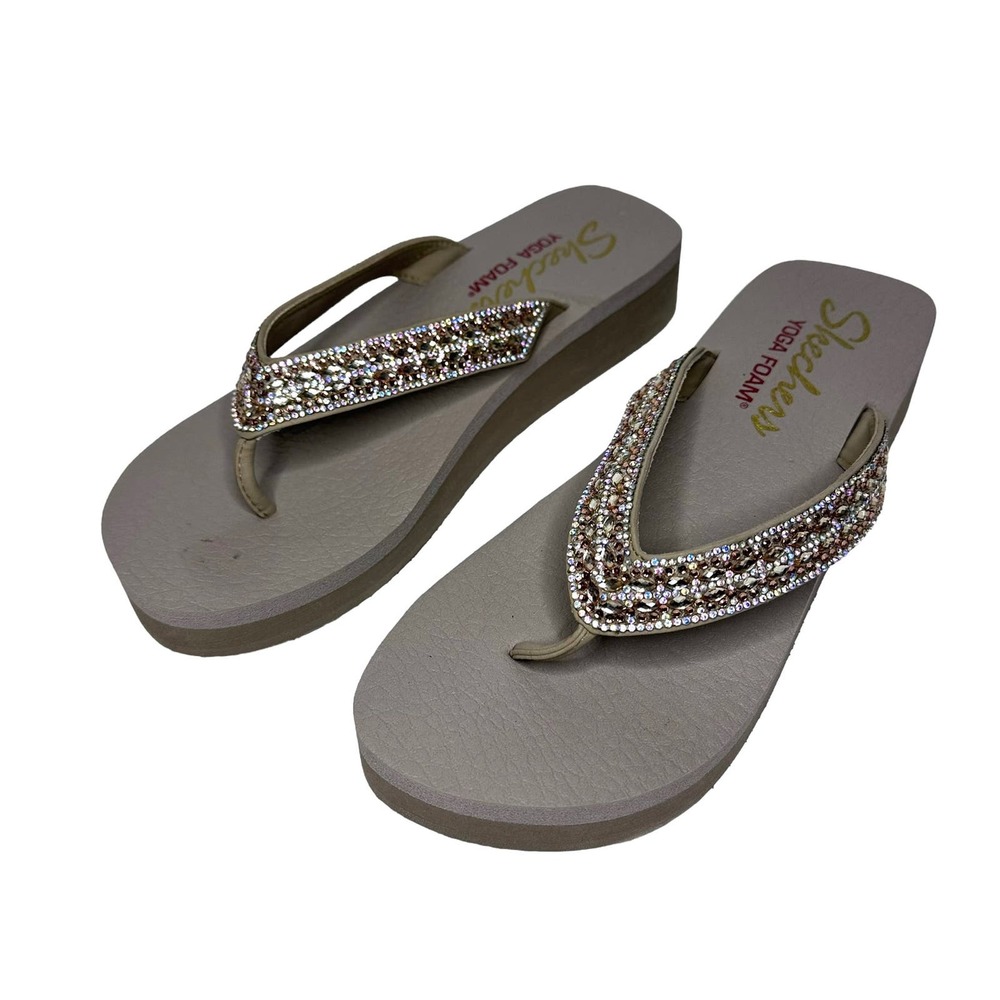 Skechers yoga foam thong sandals rhinestone women's size 10